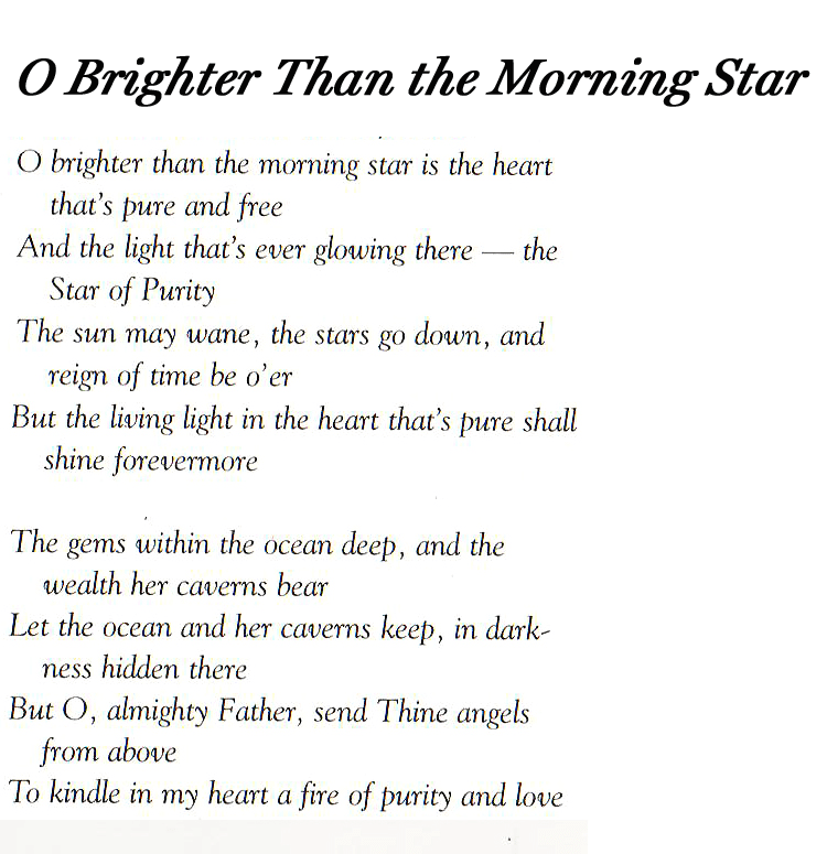 Lyrics - O Brighter Than the Morning Star (Star of Purity)
