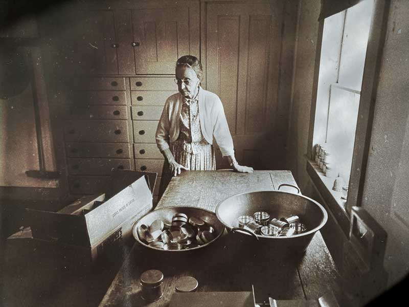 Sister Mildred with herbs – Sabbathday Lake Shaker Village Sister Mildred with herbs - Sabbathday Lake Shaker Village