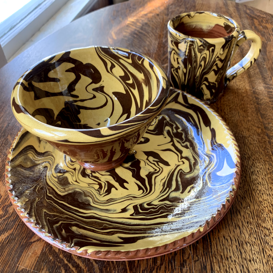 Redware Marbled Dinnerware Set by Henderson's Redware