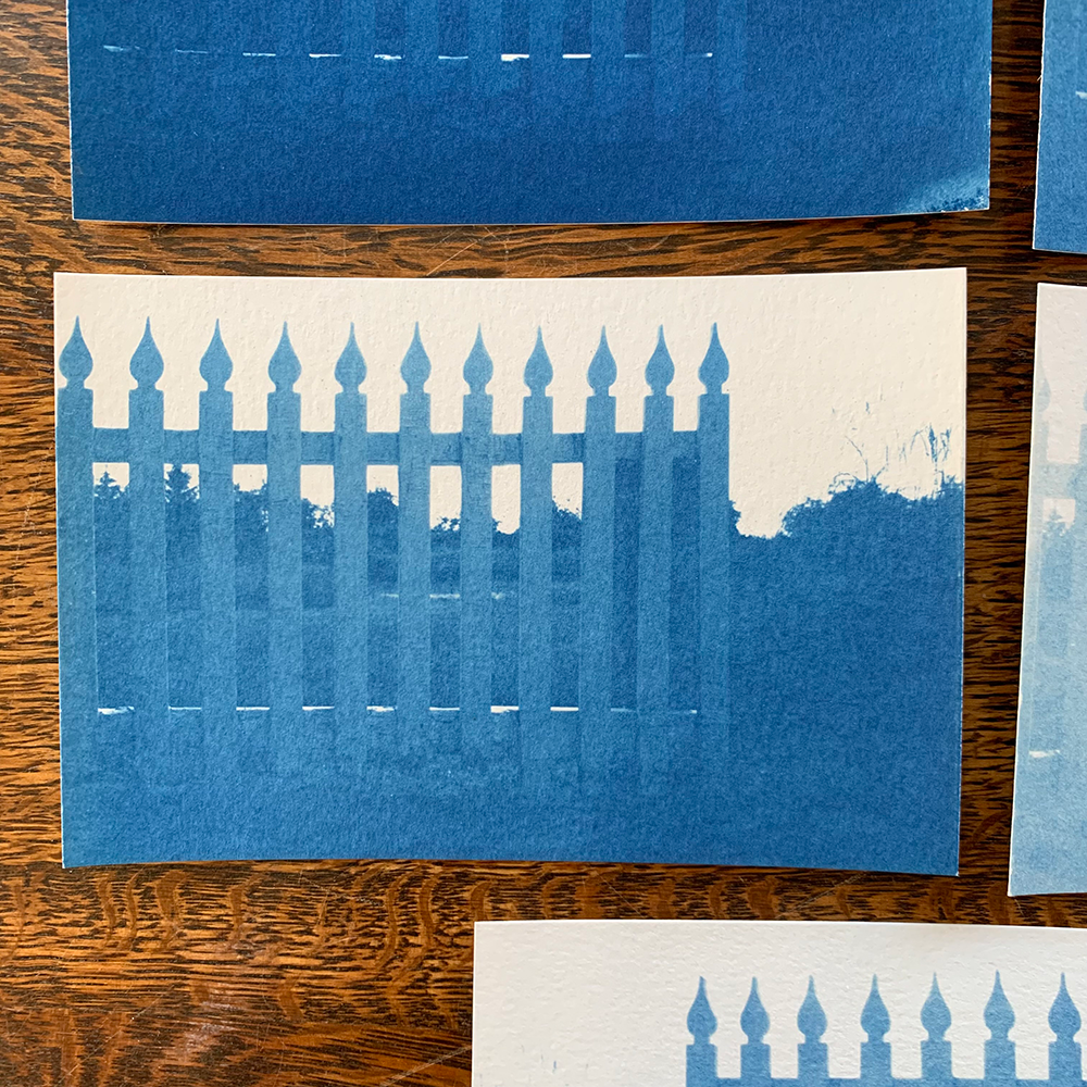 Fence Cyanotype Postcards of Shaker Village by Cole Caswell