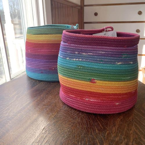 Rainbow Knitting Bucket Rope Basket handmade by Colemama Baskets