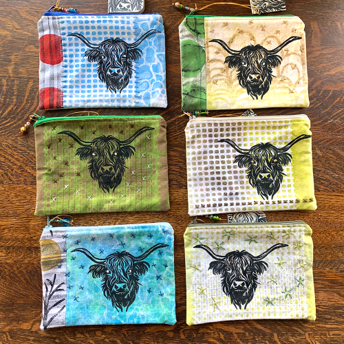 Scottish Highland Cow Pouches by Bonnie Falkner for Shaker Village