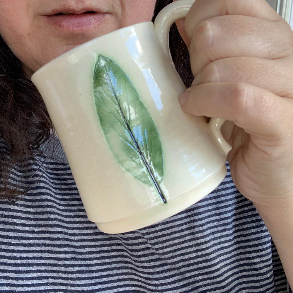 12 oz Pressed Herb Mugs for Shaker Village handmade by Liane Pottery