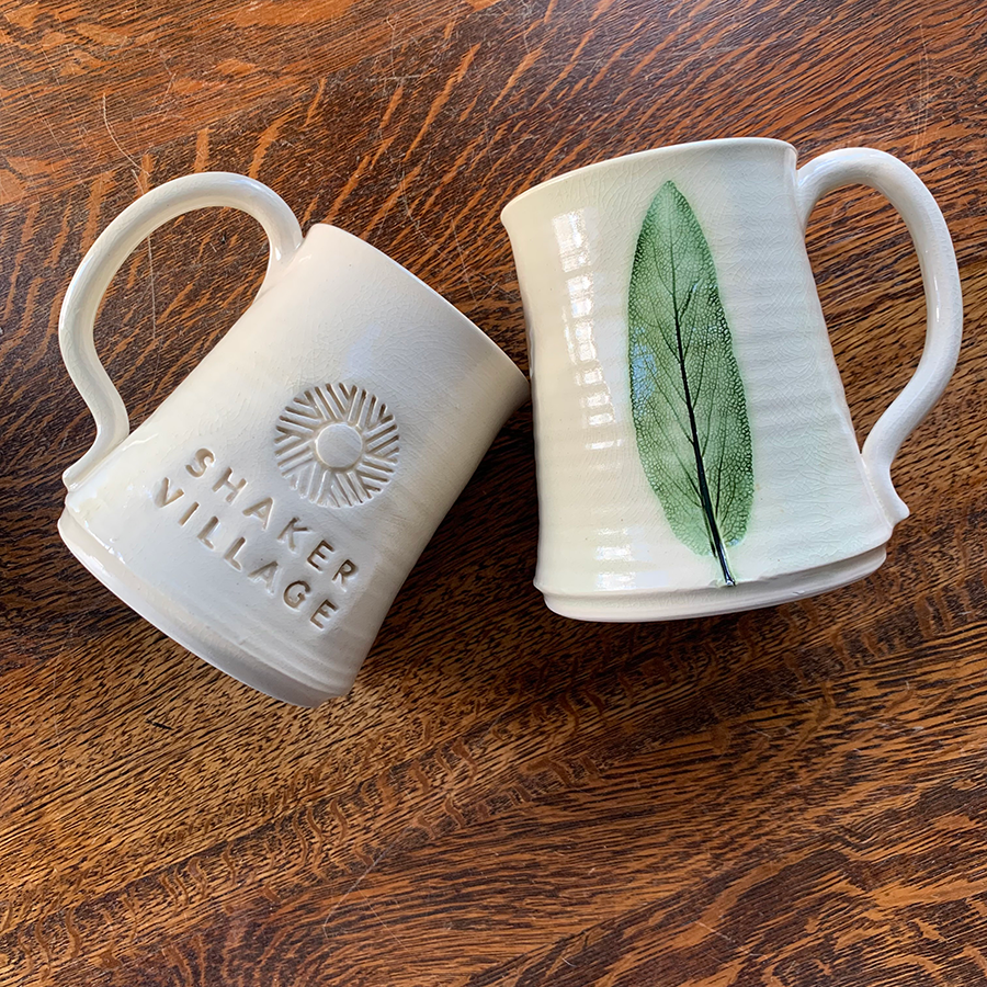 16 oz Pressed Sage Mugs for Shaker Village handmade by Liane Pottery