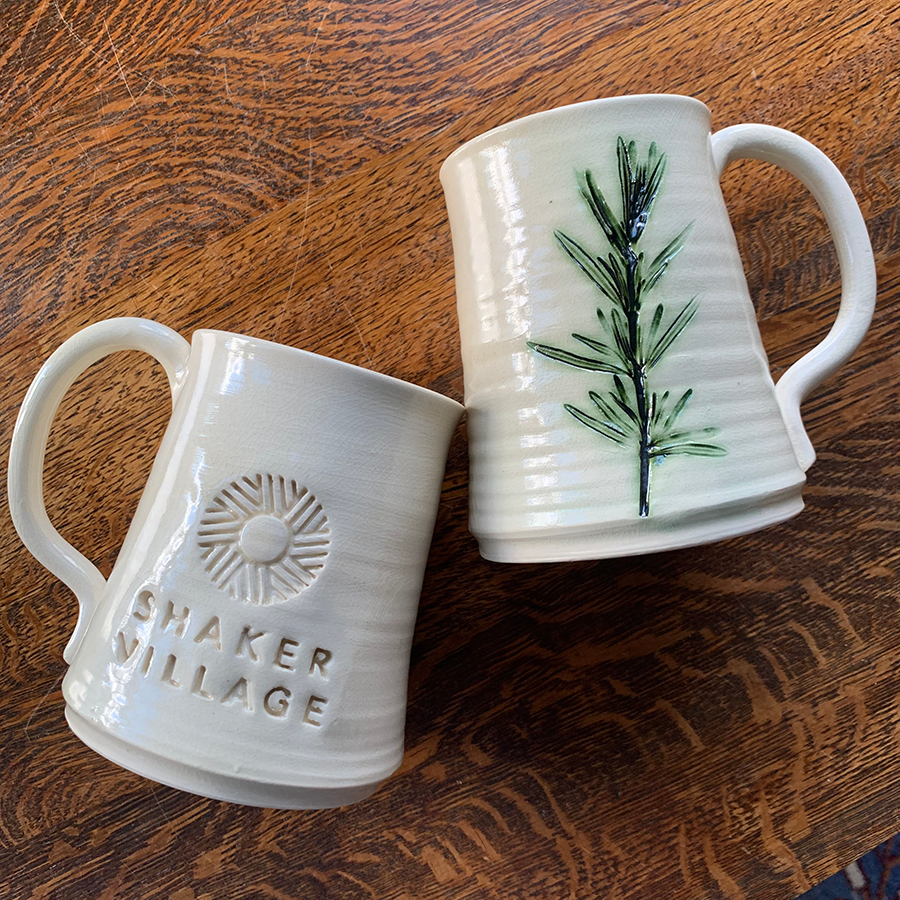 16 oz Pressed Rosemary Mugs for Shaker Village handmade by Liane Pottery