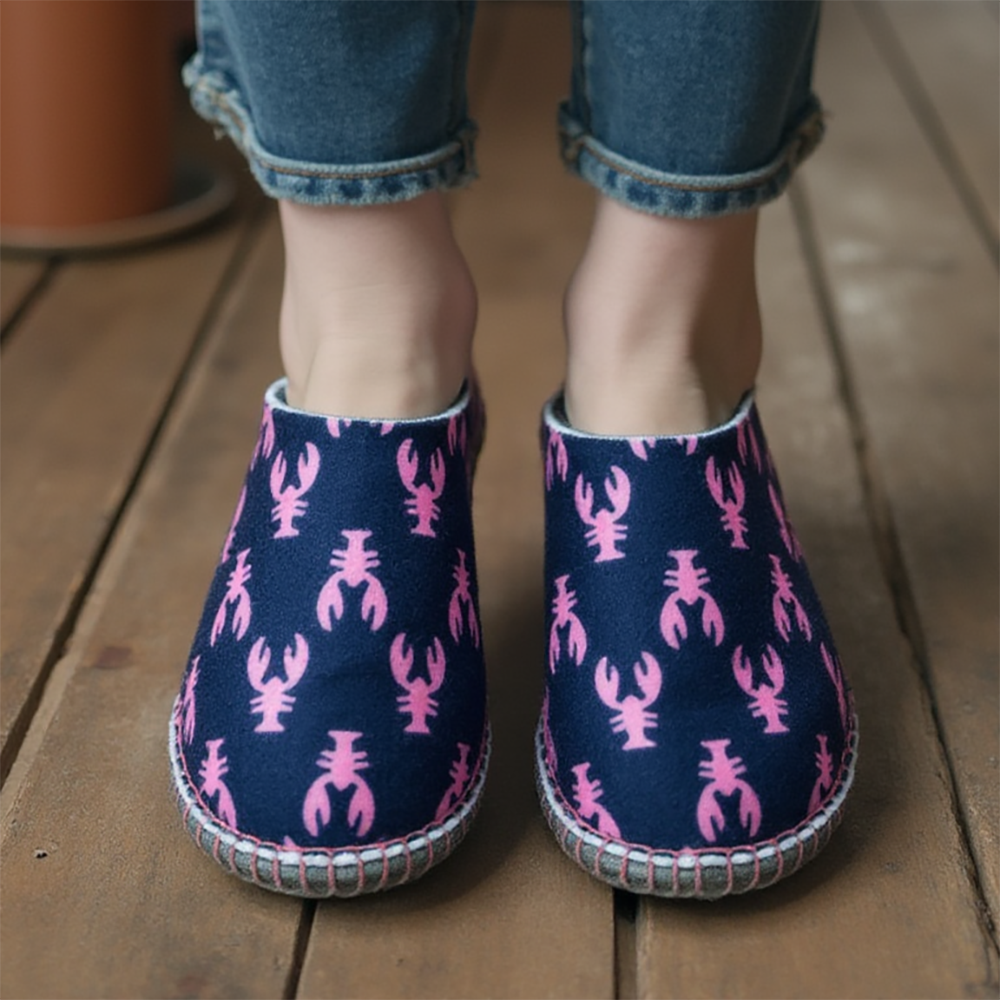 Pink Lobsters Wooligans Felt Slippers by Jax and Bard Shoes