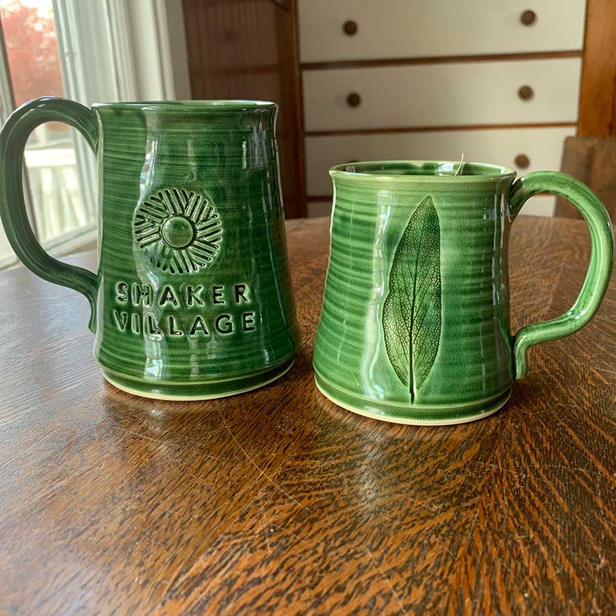 12 oz Pressed Herb Mugs for Shaker Village handmade by Liane Pottery